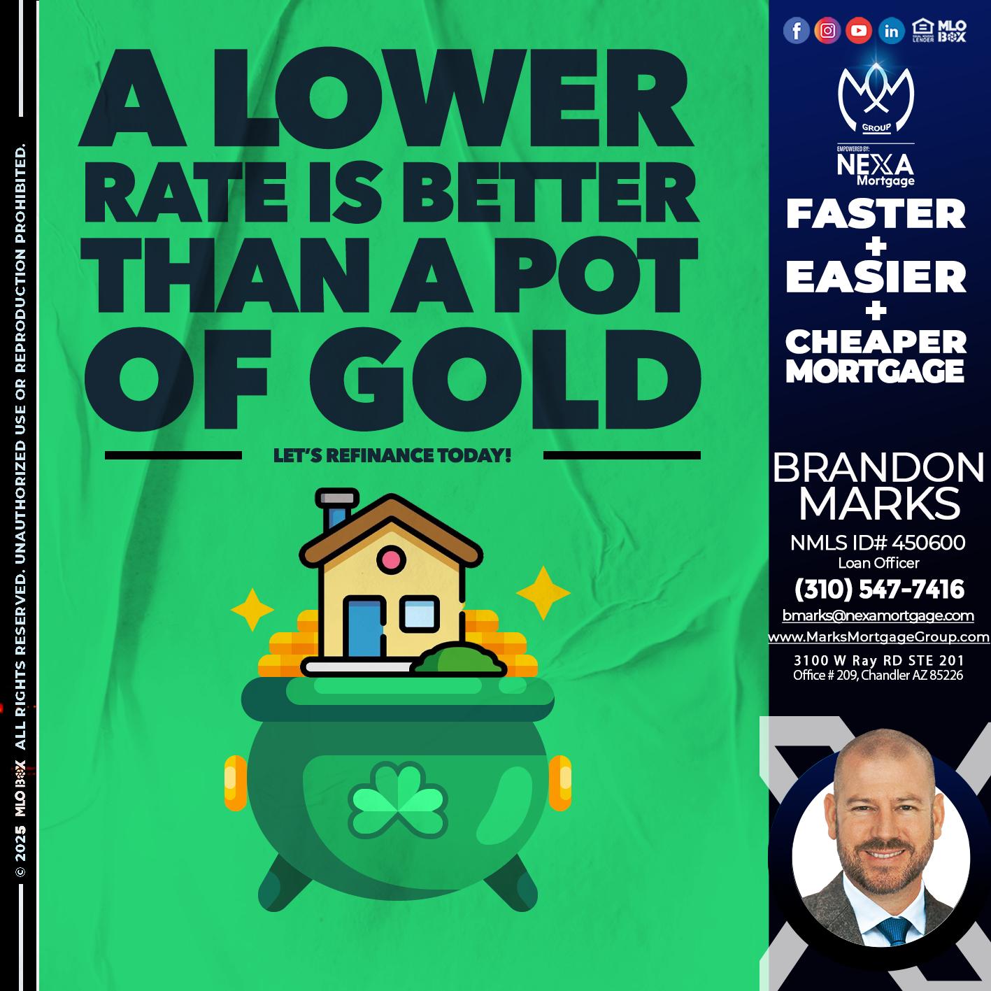 A LOWER RATE - Brandon Marks -Mortgage Broker